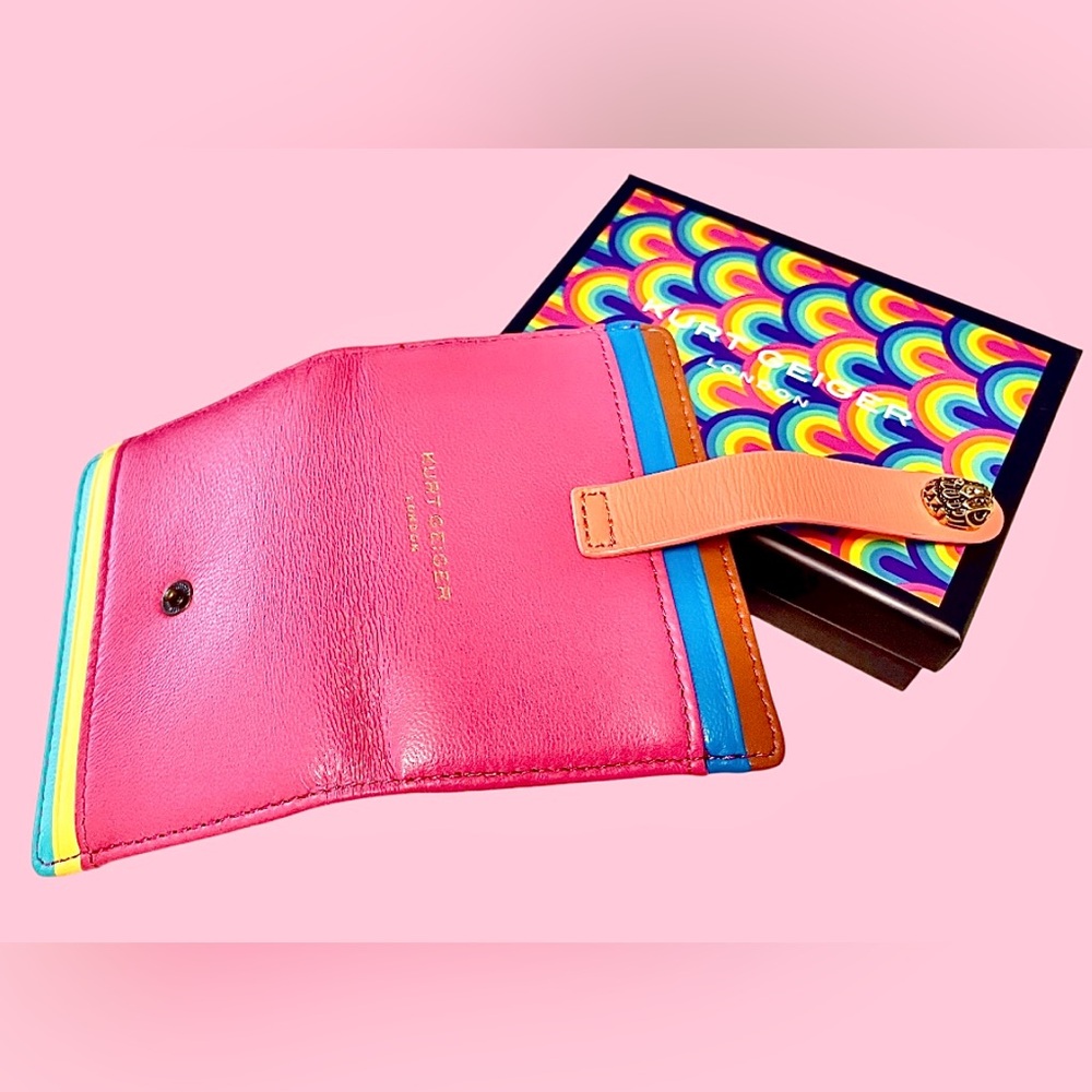 Kurt Geiger NWT Leather Wallet/Card Holder MultiColor SnapCloseCyrstal EagleHead - Picture 12 of 17